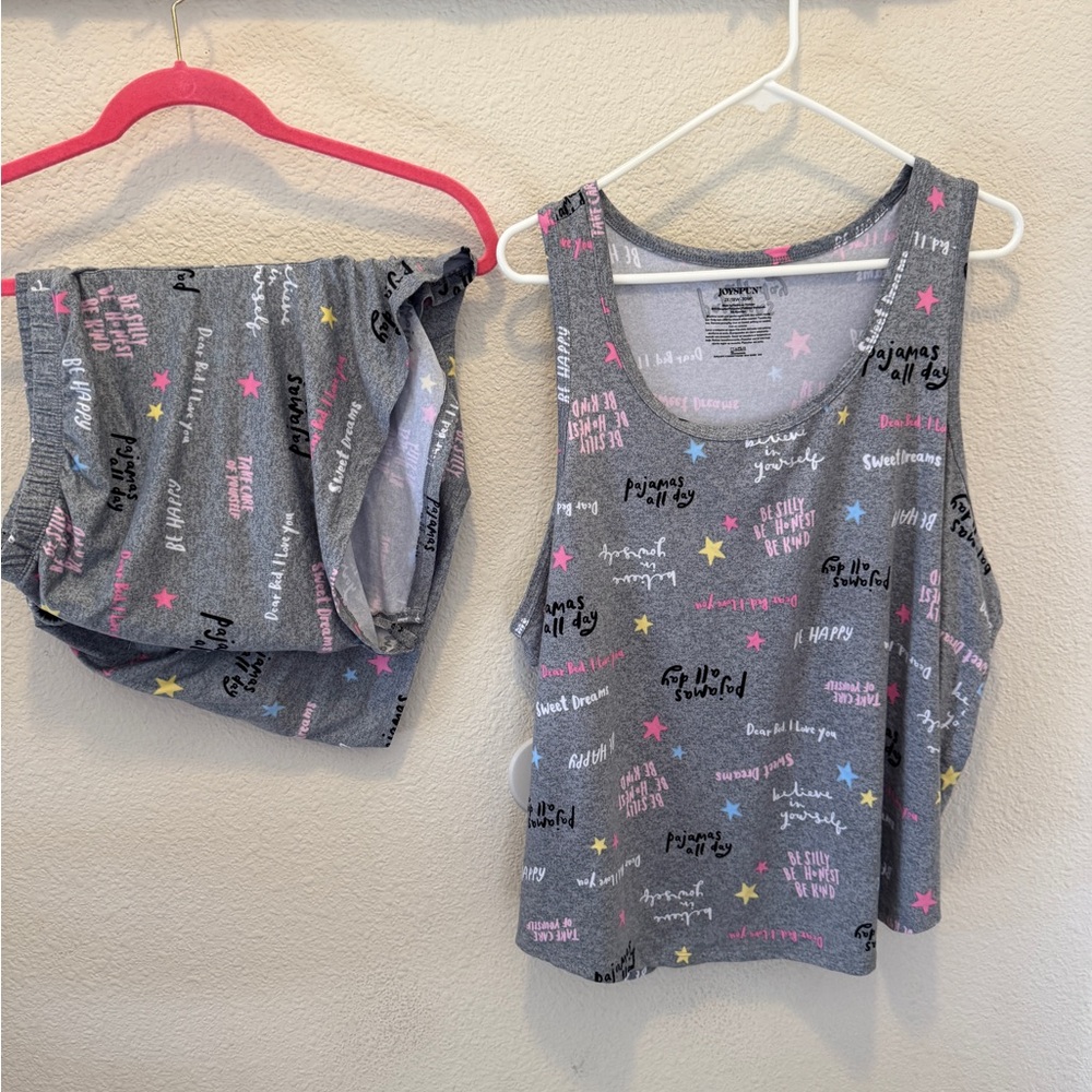 Gray Pajama Set with Colorful Print